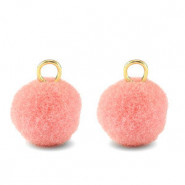 Pompom charm with loop 10mm - Gold-pink